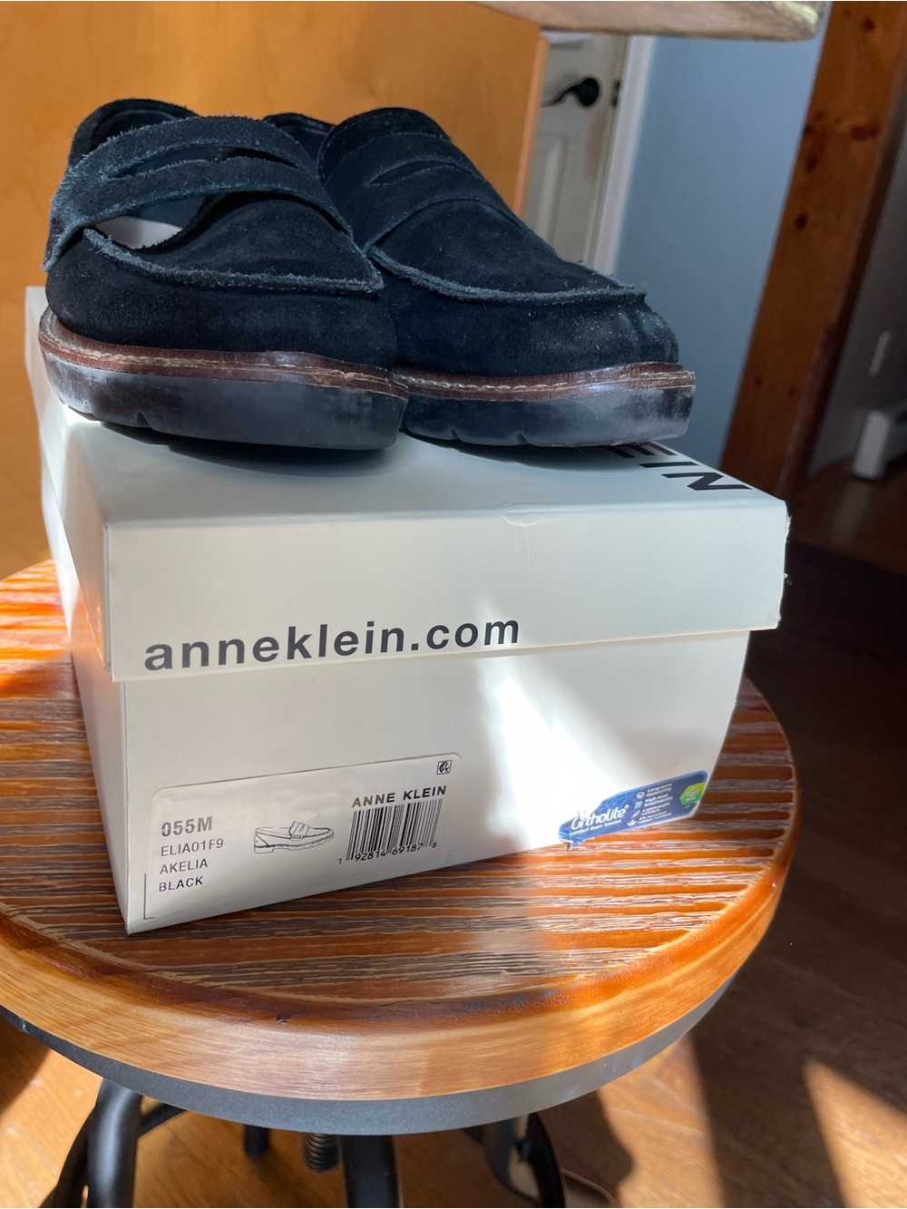 Anne Klein Black Suede Penny Loafers